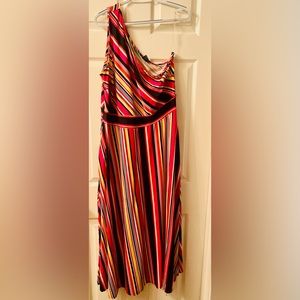 Ashley Stewart Multicolored Striped One
Shoulder Maxi Dress with pockets